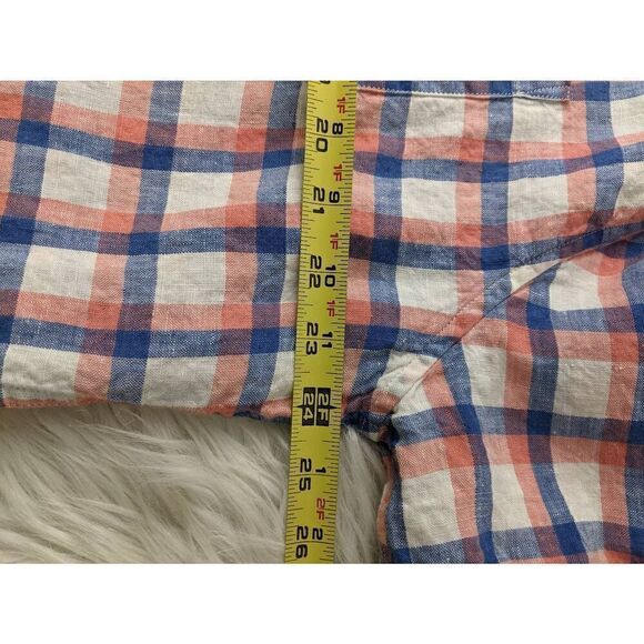LL Bean Shirt Mens Large L Blue White Button Up Plaid Linen Slightly Fitted Casu - Picture 4 of 5